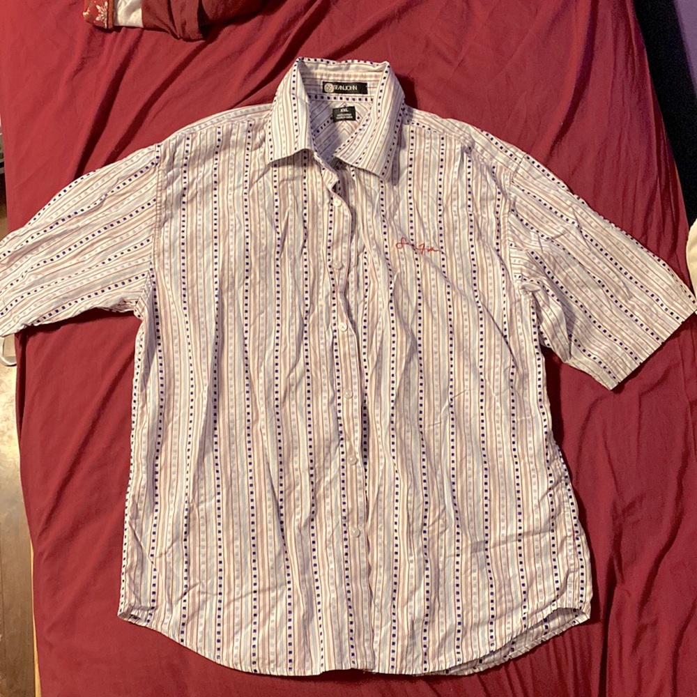 Sean John Red White and Blue Stripe Pattern Button Down